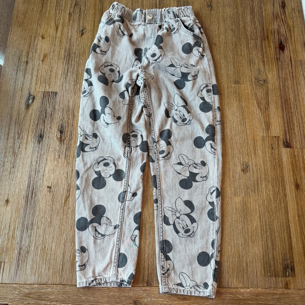H&M Kids Grey Mickey Minnie Mouse Relaxed Fit Denim Jeans size 8